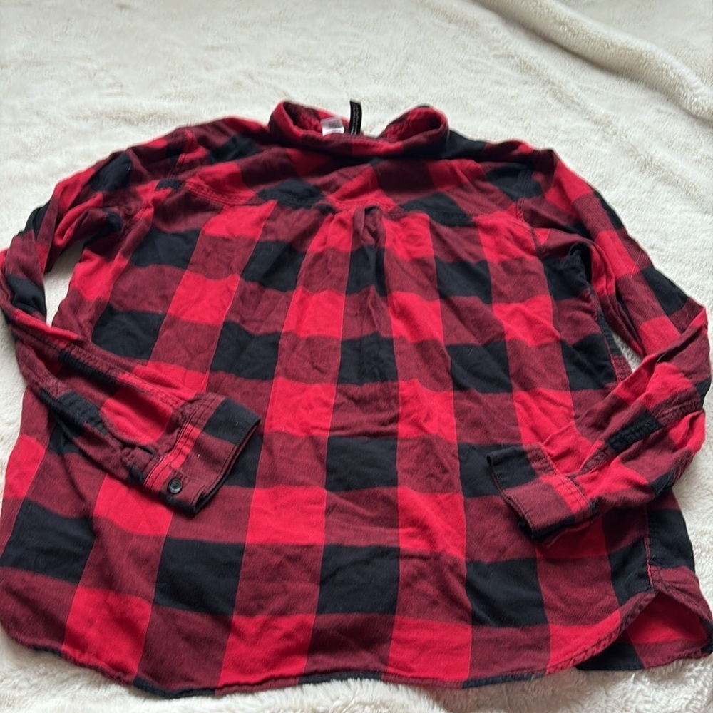 Divided Flannel Cotton Red and Black Long Sleeve Plaid Shirt Size 8 - Picture 5 of 7